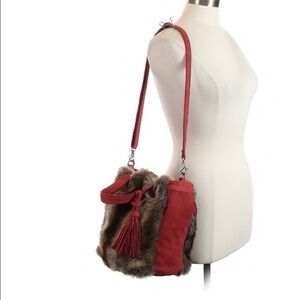 Miss Albright Red and Brown Faux Fur Shoulder Bag